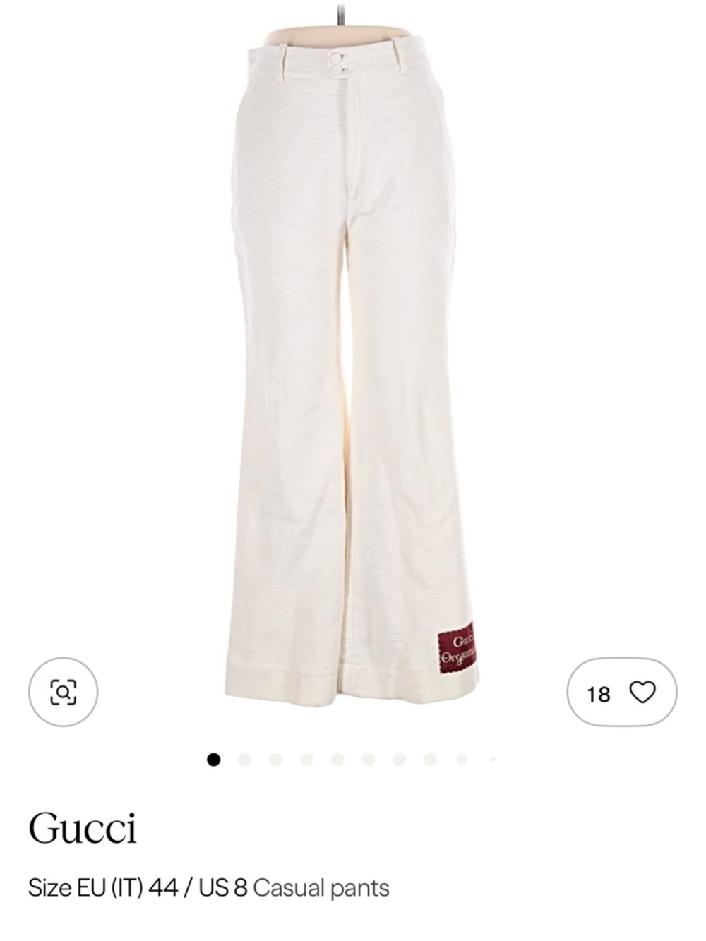 Gucci White Wide-Leg Casual Pants with Red Logo Patch